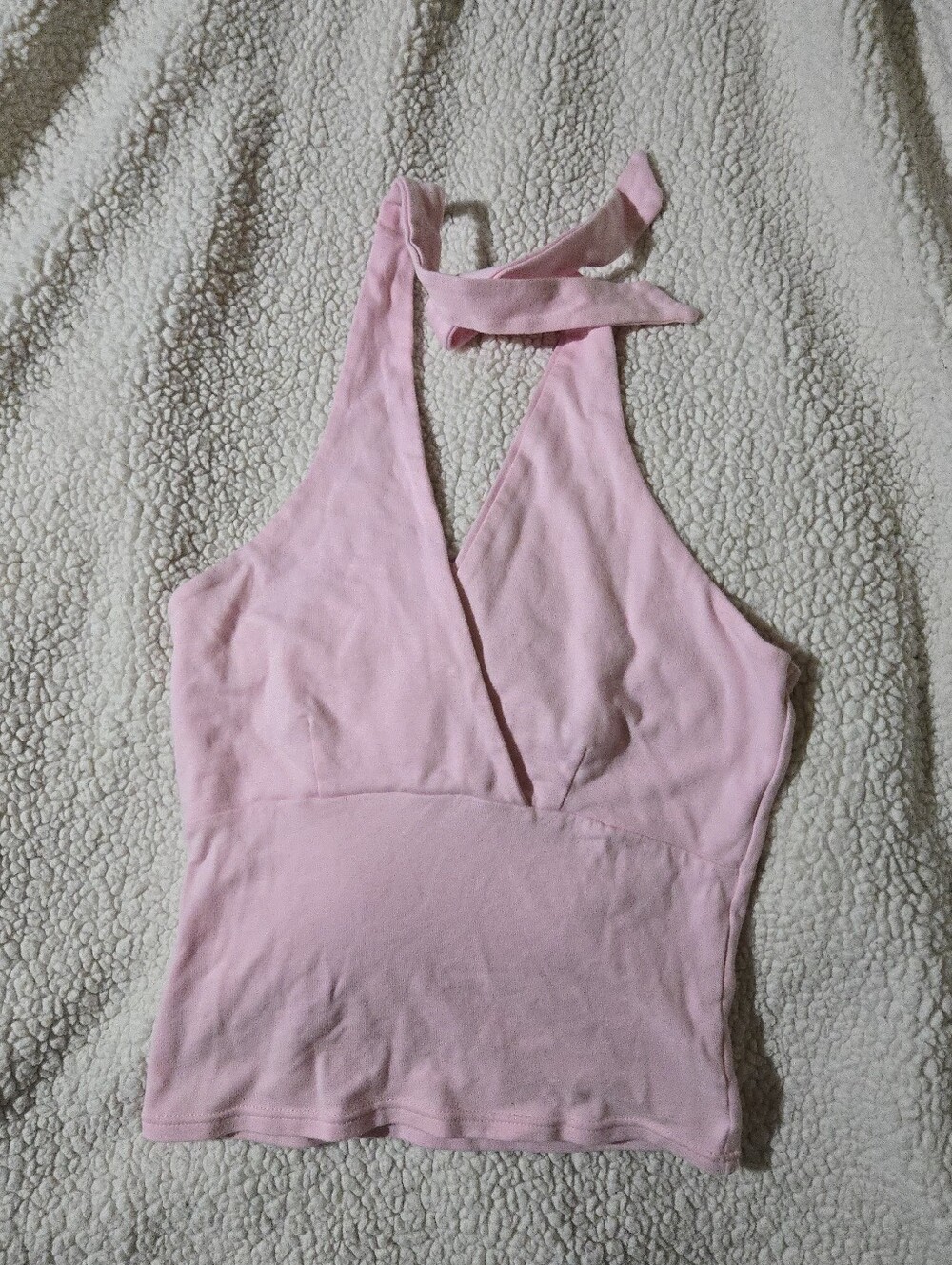 Energie Y2k Women's Baddie Light Pink Halter Crop Top Cross Over Bust Medium - Picture 3 of 6